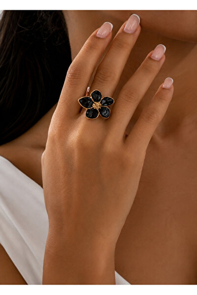 Mega Bazaar Black Flower Patterned Women's Ring