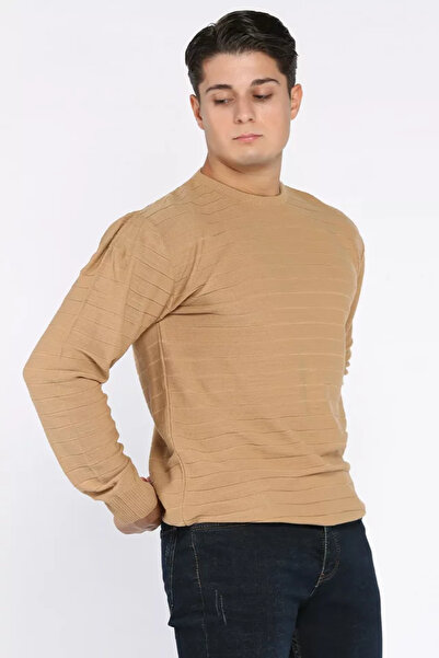 TOZLU Men's Crew Neck Striped Knit Sweater