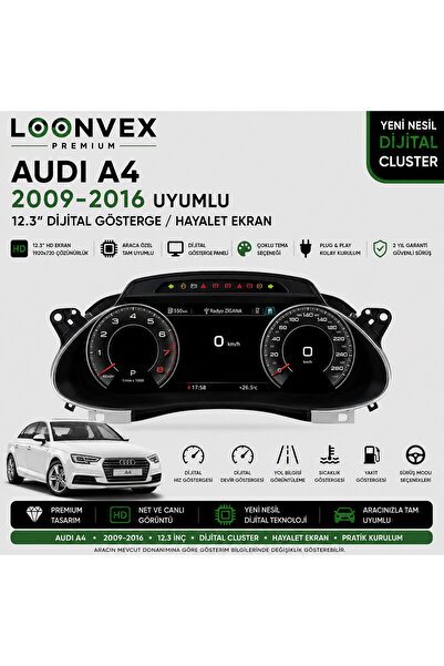 LOONVEX Premium Audi A4 2009-2016 12.3” Dijital Gösterge – Hayalet Ekran