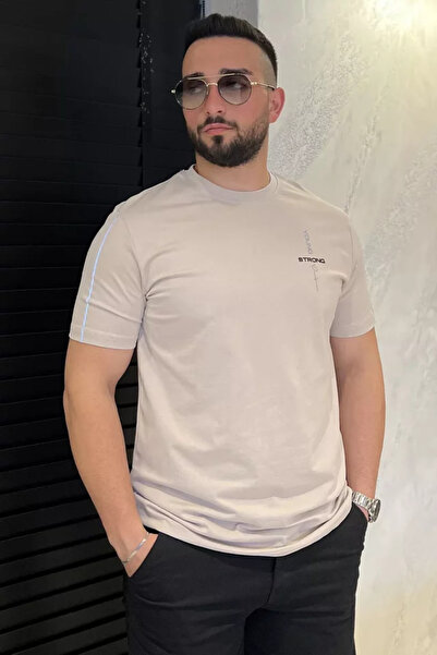 TOZLU Men's Crew Neck Printed T-Shirt with Stripe Detail