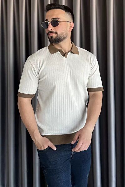 TOZLU Polo Collar Striped Patterned Men's Knitwear T-Shirt