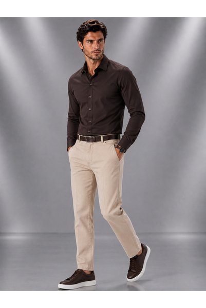 DARJO COMMER Comfortable Slim Fit Cut Four Seasons Brown Men's Shirt