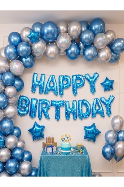 Happy Birthday Yazılı Mavi Folyo Balon