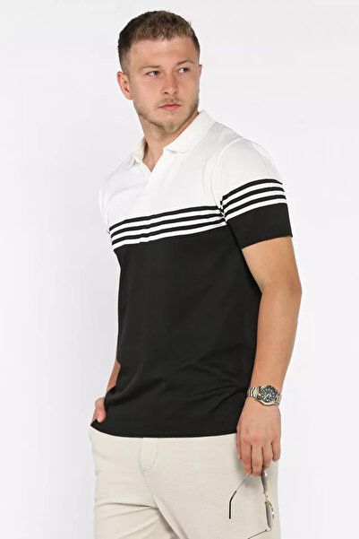 TOZLU Tricou tricotat cu guler polo pentru bărbați, cu model în dungi, în dou...