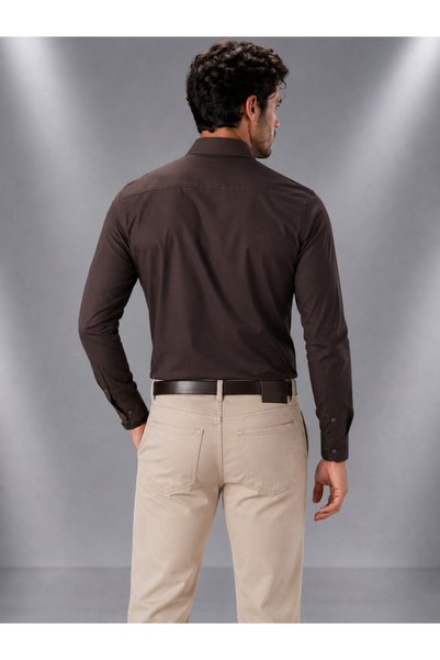 DARJO COMMER Comfortable Slim Fit Cut Four Seasons Brown Men's Shirt
