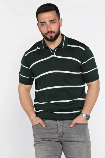 TOZLU Tricou tricotat cu model în dungi, cu guler polo, pentru bărbați