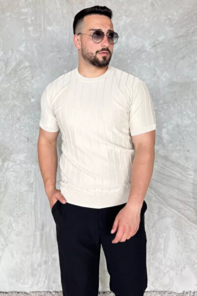 TOZLU Tricou pentru bărbați, cu gât crew, cu model în dungi, din tricotaj