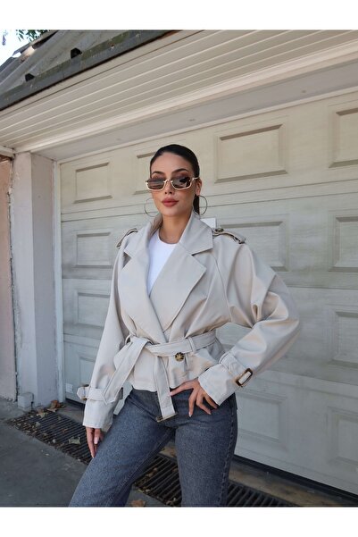 ESRAHELVACI Double-Breasted Collar Crop Trench