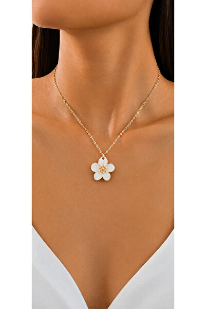 Mega Bazaar Single Row Ecru Floral Necklace