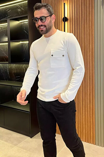 TOZLU Hanorac pentru bărbați cu buzunare și guler tip crewneck