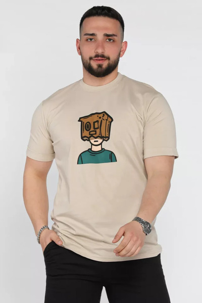 TOZLU Crew Neck Sleeve Folded Printed Men's T-Shirt
