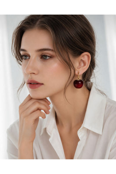 Mega Bazaar Women's Hoop Model Cherry Earrings