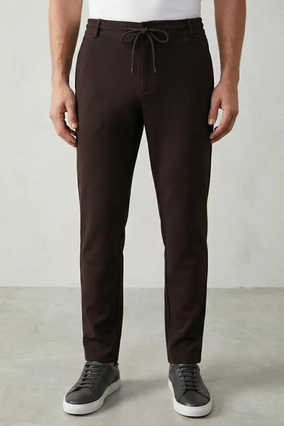 TOZLU Men's Elastic Waist Lace-Up Trousers