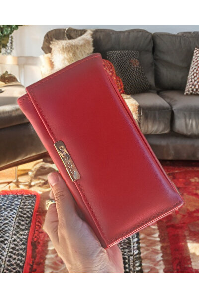KY Women's Red Wallet Large Size Multi-Compartment Zippered Card Holder