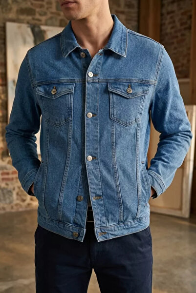 TOZLU Men's Front Buttoned Jean Jacket