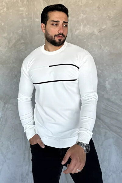 TOZLU Pulover pentru bărbați, cu guler tip crewneck, cu detaliu cu dungi