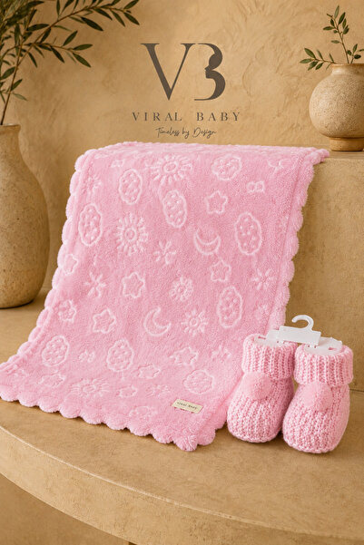 VIRAL BABY Lüks 2'li Unisex Bebek Hediye Seti Kabartmalı Welsoft Peluş Battan...
