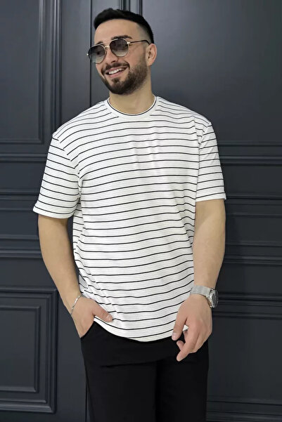 TOZLU Tricou din Lycra cu guler rotund și model în dungi pentru bărbați