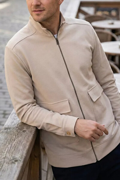 TOZLU Men's Zippered Double Pocket Pique Jacket