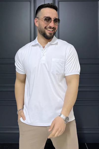 TOZLU Half Button Polo Collar Pocket Men's T-Shirt