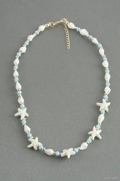 ZERO LAND Spt-Gld Starfish Crystal Natural Stone Necklace (184125) Blue