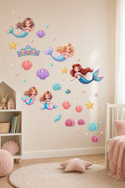 Wesliva Mermaid Girl's Room Wall Sticker Set, Self-Adhesive