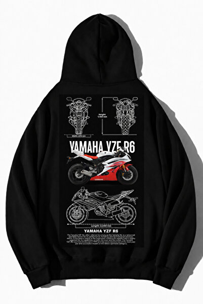 cc collection Yamaha Yzf R6 Racing Motorcycle Back Printed Black 3 Yarn Hoode...