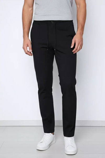 TOZLU Men's Elastic Waist Lace-Up Trousers