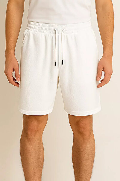 TOZLU Men's Elastic Waist Self-Patterned Shorts with Pockets