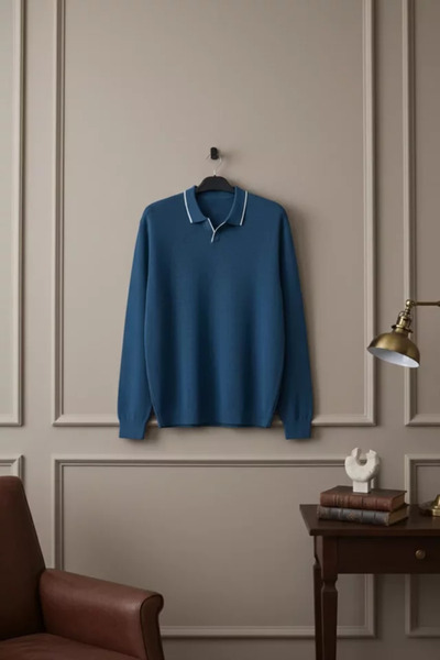 TOZLU Pulover tricotat pentru bărbați, cu guler polo și model cu dungi