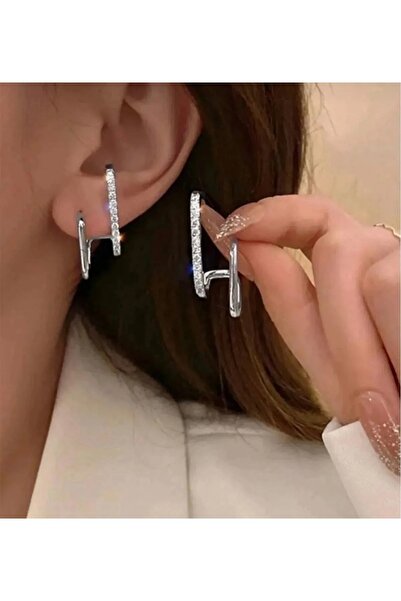 Generic Brand Stone Embellished Gray U Earrings