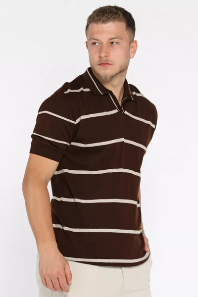 TOZLU Tricou tricotat cu model în dungi, cu guler polo, pentru bărbați