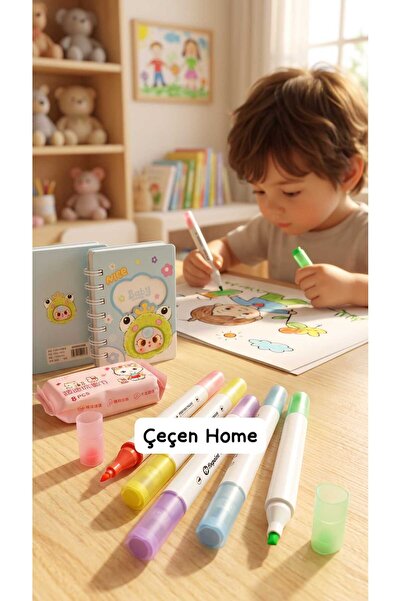 ÇEÇEN HOME Pastel Highlighter Pen Set, with Cute Baby Figures Spiral Mini Not...