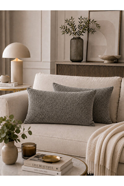 BURCIN HOME Σετ 30x50 Κάλυμμα Μαξιλαριού Ανθρακίτη με Υφή Premium, Μοντέρνο Δ...