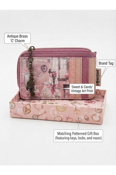 Sweet Candy Synthetic Wallet with Doll, Box and Zipper for Women
