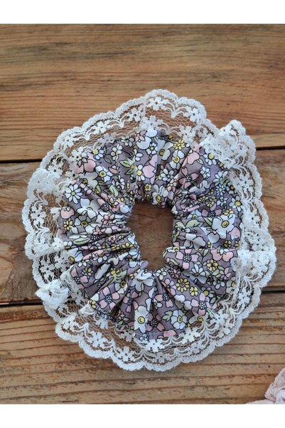 Mufincollection Set of 4 Elastic Lace Detailed Buckles with Lace Details in Muslin, Lace, Brode & Floral Poplin