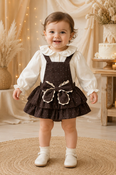 EDM Kidss 100% Cotton Baby Girl 2-Piece Special Day Birthday Set – Brown Polk...
