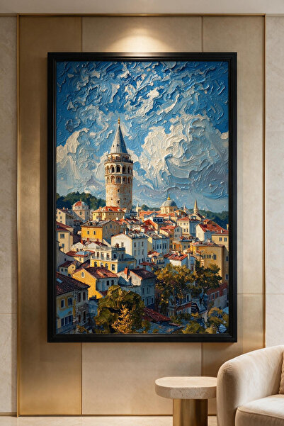 ARTAN GALLERY Galata Kulesi Kadife Tablo 40 mm Çerçeveli Yağlı Boya Görünümlü...