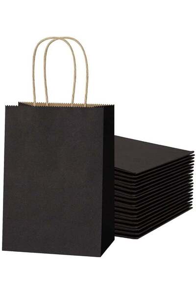 Generic MARKQ [24 Bags] Kraft Paper bags with handles, 22 x 16 x 8 cm Black G...