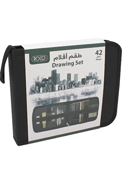 Roco مجموعة أقلام رسم بالباستيل والفحم، ناعمة/متوسطة/صلبة، 42 قطعة