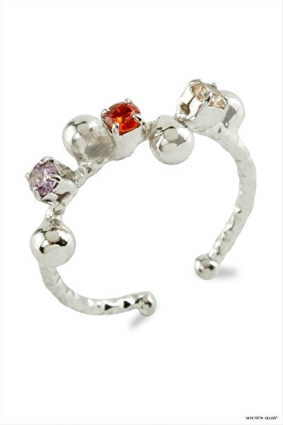 ZERO LAND Spt-Gld Zigzag Stone Ring (191438) Silver Color