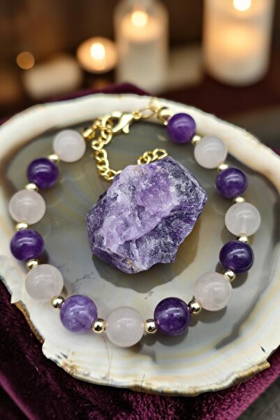 NBS Beautiful Naturel Stones Women's Gorgeous Double Pink Quartz, Amethyst Br...