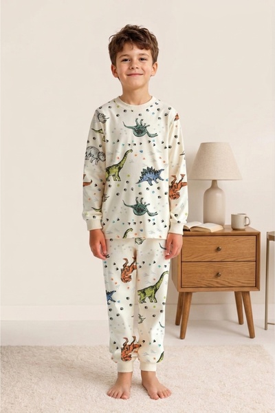 ROSAMİNA Set de pijamale pentru băieți, 100% bumbac, cu model CREAM DINOSAUR ...