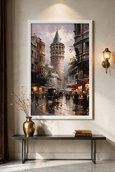 ARTAN GALLERY Galata Kulesi İstanbul Kadife Tablo 40 mm Çerçeveli Yağlı Boya ...
