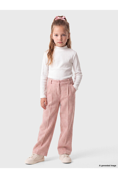 LC Waikiki Pink Elastic Waist Girls' Gabardine Trousers