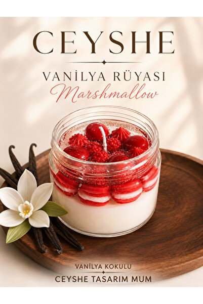 CeyShe Vanilya Rüyası Marshmallow Temalı Vanilya Kokulu Tasarım Jel Mum – Dek...
