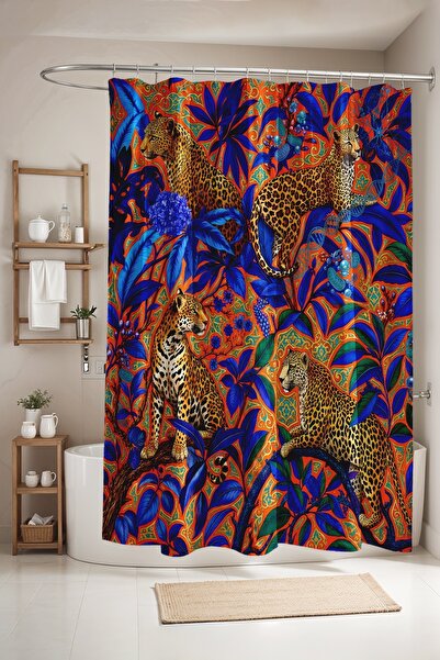 EVPANYA Bathroom Curtain, Botanical and Leopard Pattern Shower Curtain, Batht...