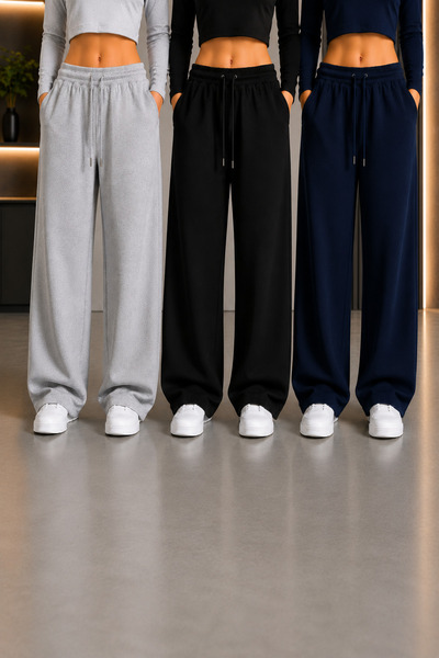Generic Brand 3 komada IKONIČNE BAGGY ženske široke trenirke – (mornarsko pla...