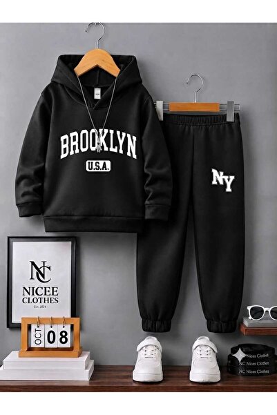 NC Nicee Clothes SET TRENING COPII UNISEX (ALB CU IMPRIMEU BROKLYN DE IARNĂ)