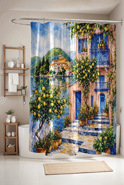 EVPANYA Bathroom Curtain, Lemon Garden House Patterned Shower Curtain, Bathtu...